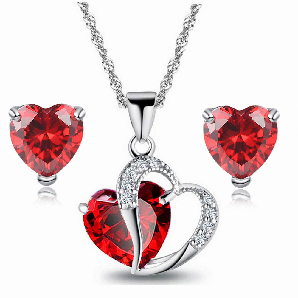 Heart-Shaped Crystal Jewelry Set