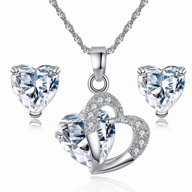 Heart-Shaped Crystal Jewelry Set
