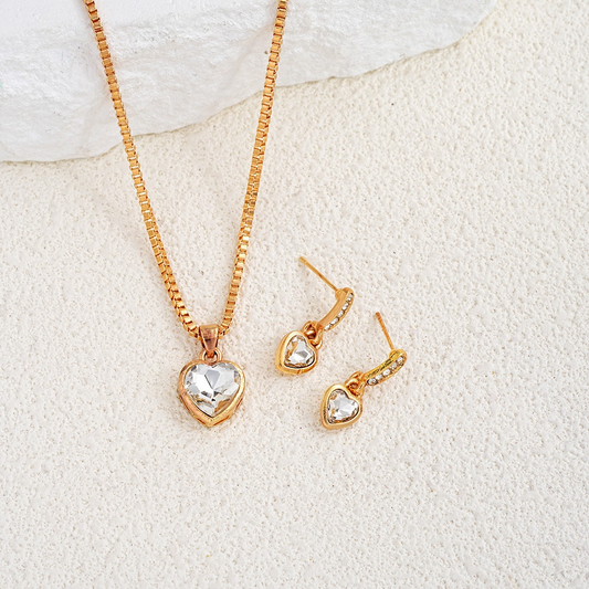 Gold-Plated Heart Crystal Jewelry Set