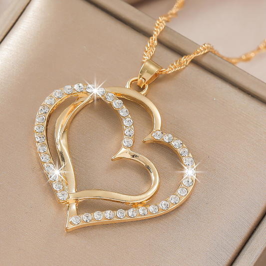 Gold-Plated Double Heart Jewelry Set