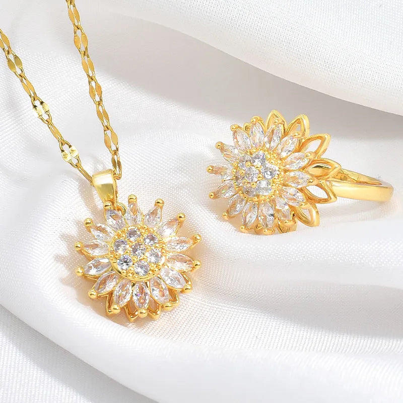 Rotatable Sunflower Jewelry Set