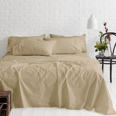 Cotton With Sateen Wave Bedsheet Set ,QUEEN Size 4 Piece COLOR BIGE T 600