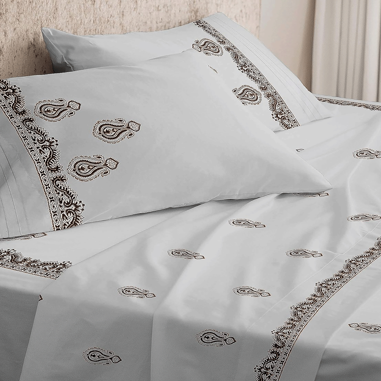 EUQIFAH,Handmade with Woodenblock, Cotton Percale Bed Sheet Set - 4 Pieces - Cool, Breathable, Durable - Fade & Shrink Resistant, Hypoallergenic - Luxurious Comfort Bedding(King Size)