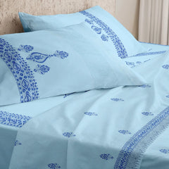 EUQIFAH: Handmade with Wooden block, Cotton Percale Bed Sheet Set - Luxurious Comfort Bedding T 800(King Size)
