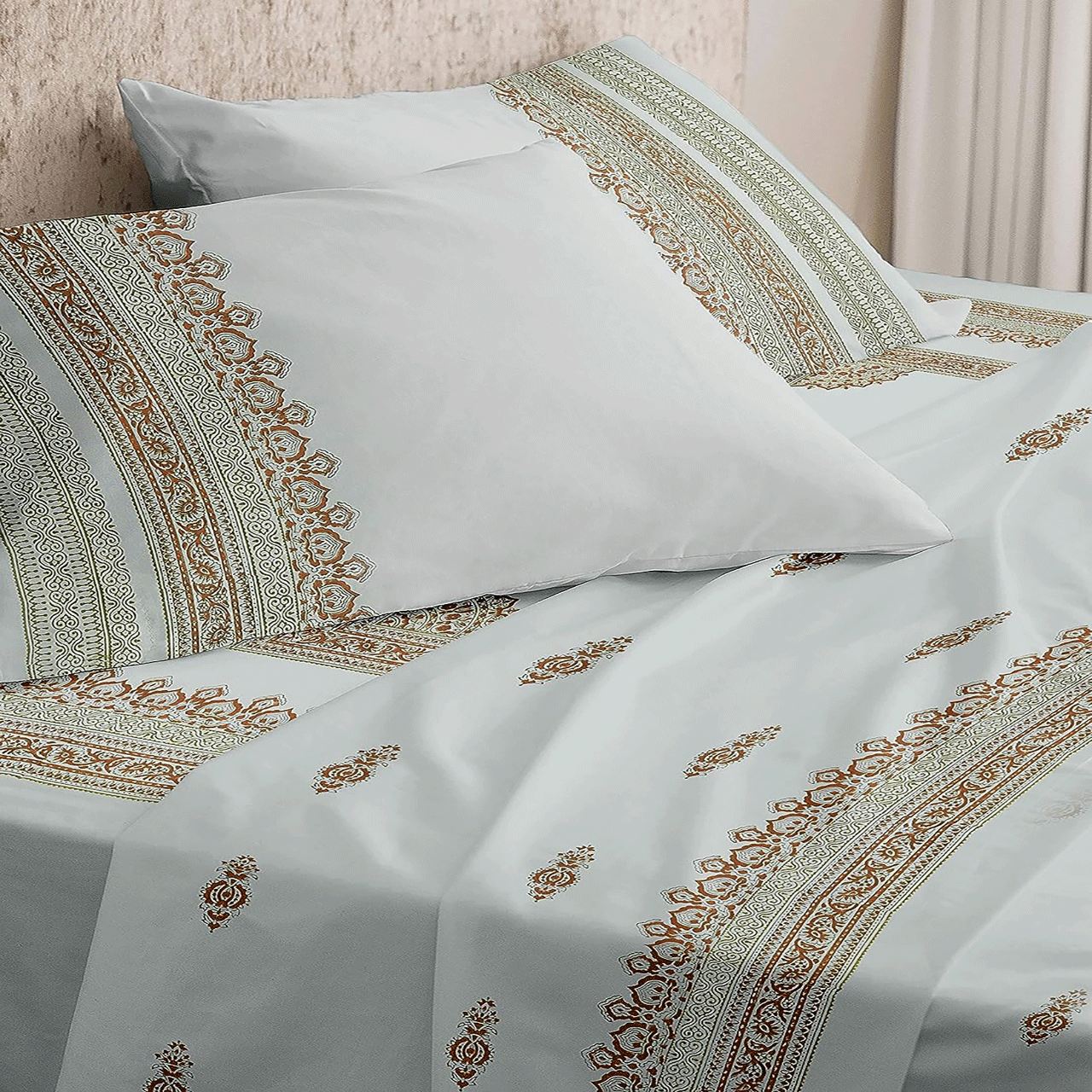 EUQIFAH,Handmade with Woodenblock, Cotton Percale Bed Sheet Set - 4 Pieces - Cool, Breathable, Durable - Fade & Shrink Resistant, Hypoallergenic - Luxurious Comfort Bedding(King Size)