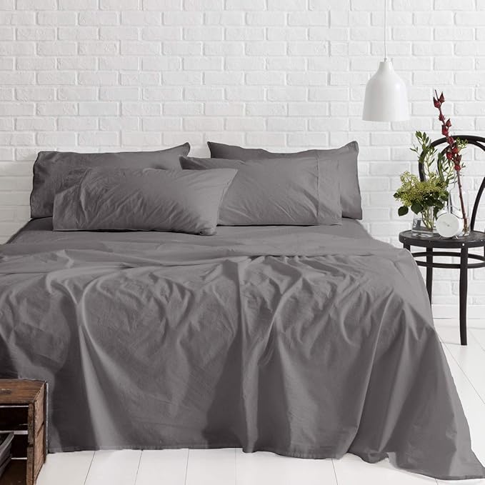 Cotton Sateen Bed Sheet Set - Soft, Silky, Shiny - Luxurious Comfort Bedding - Fade & Shrink Resistant -T600-4 Pieces (Queen Size) (Dark Grey