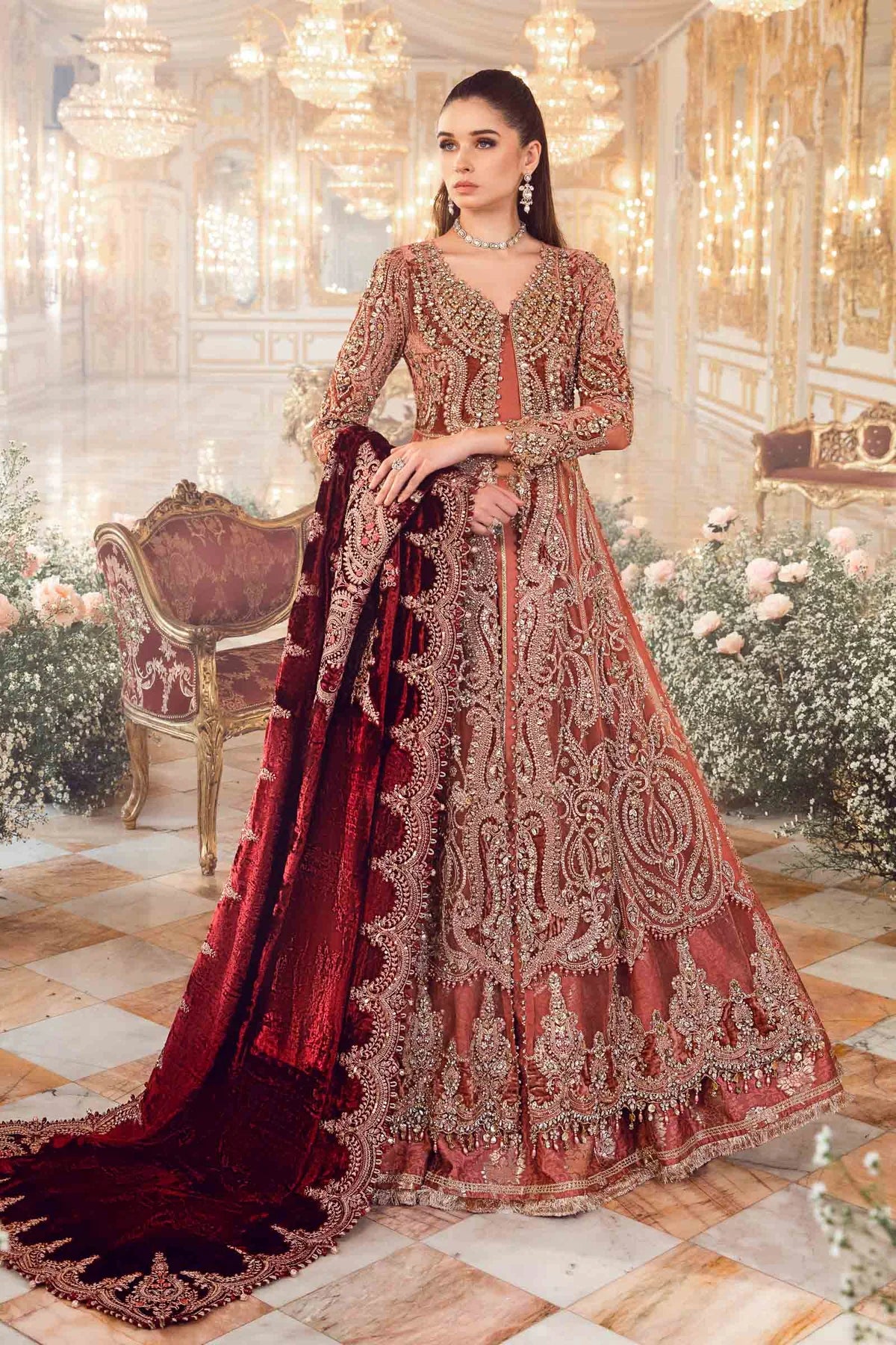 Mbroidered Salmon Pink BD-2701