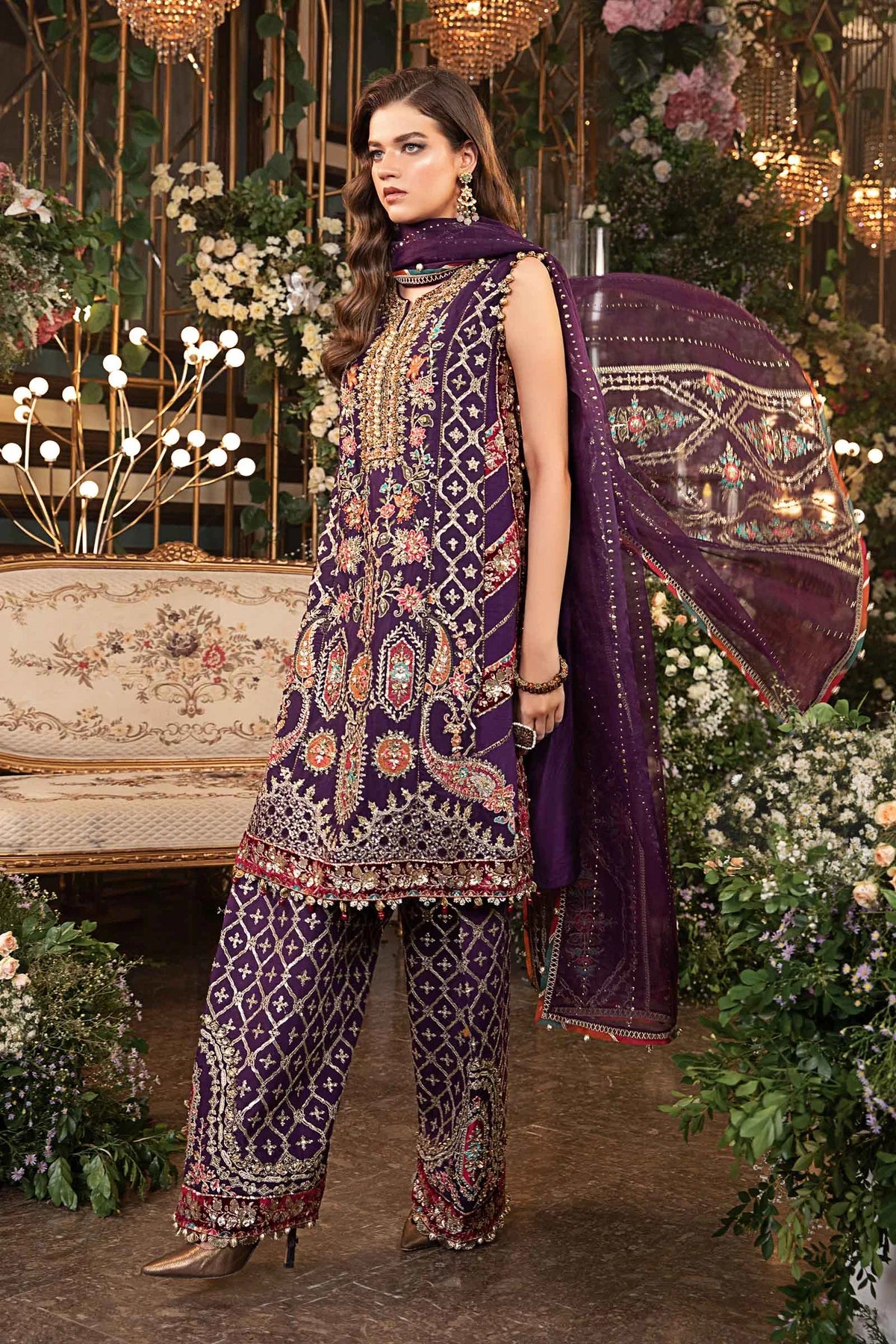 3 Piece Unstitched Embroidered Raw Silk Suit