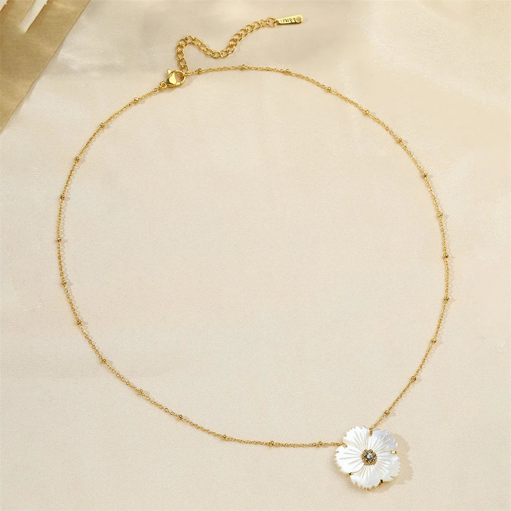 Euqifah Presents Elegant Shell Flower Pendant Necklace For Women