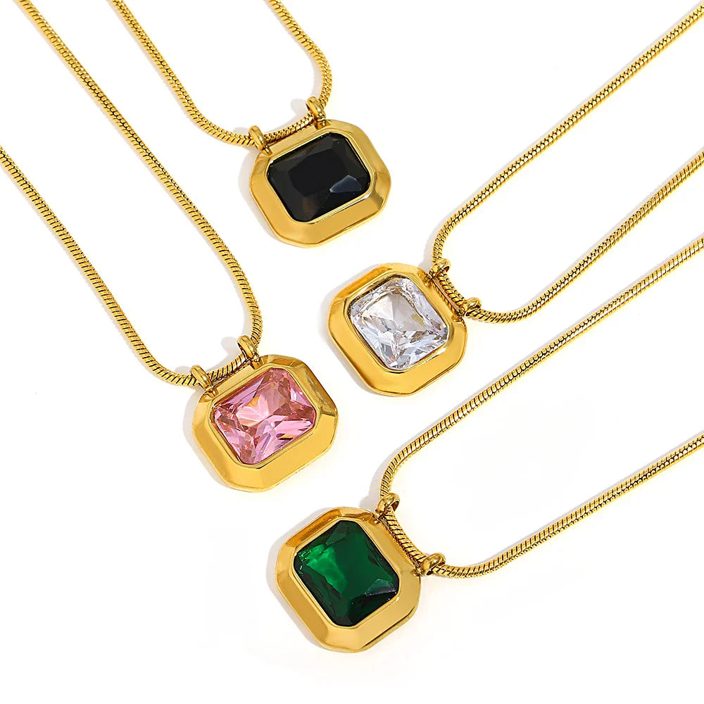 Gold-Plated Zircon Square Necklace