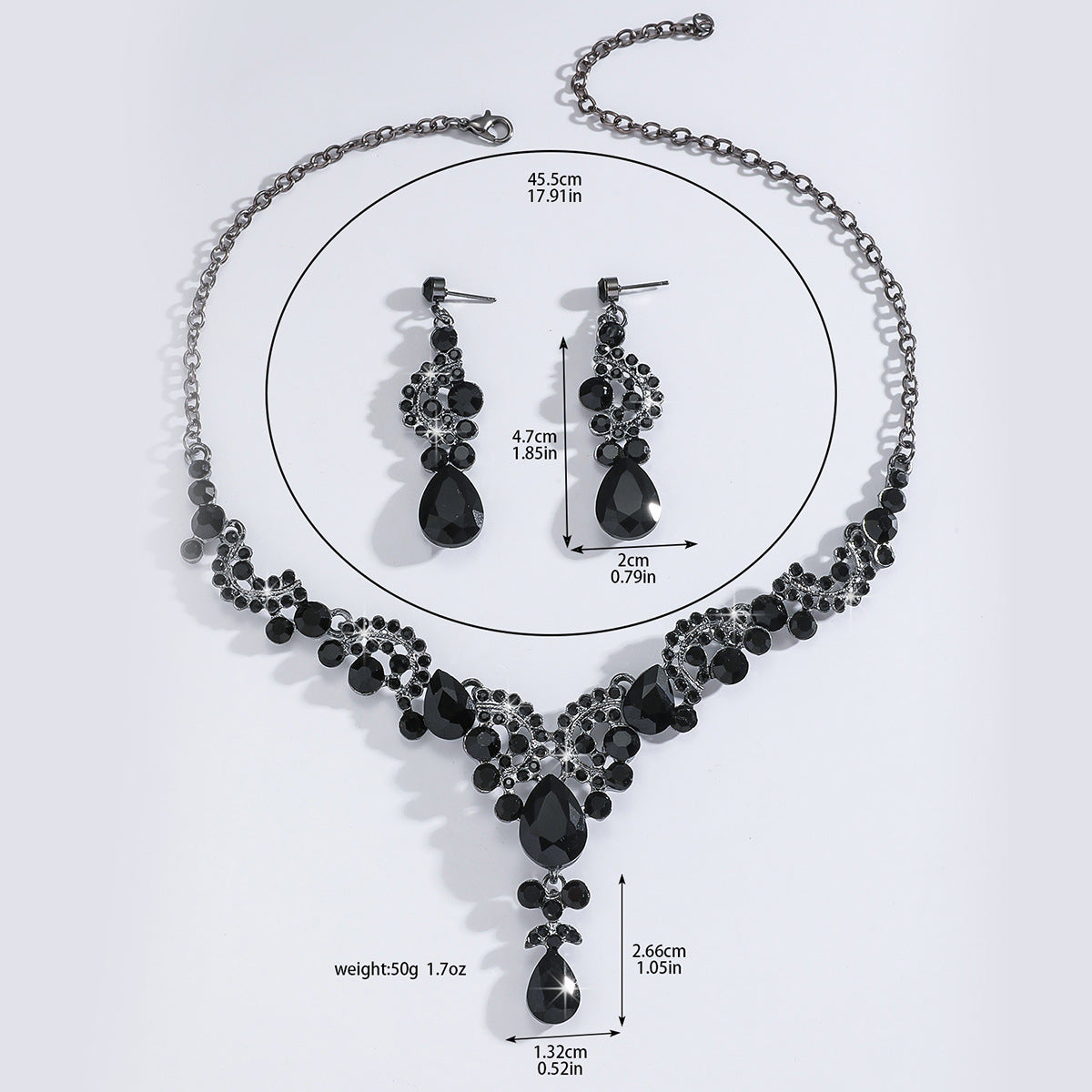 Luxury Black-Tone Crystal Jewelry Set – Necklace & Earrings