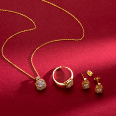 Luxury Gold-Plated Square Zirconia Jewelry Set – Necklace, Earrings & Ring