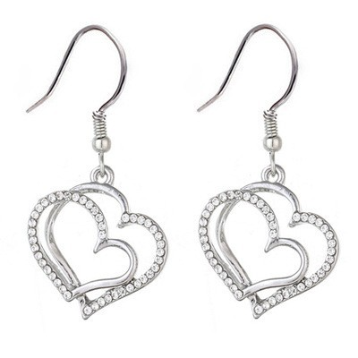 Silver-Plated Double Heart Pendant & Earrings Set – Classic Sparkle