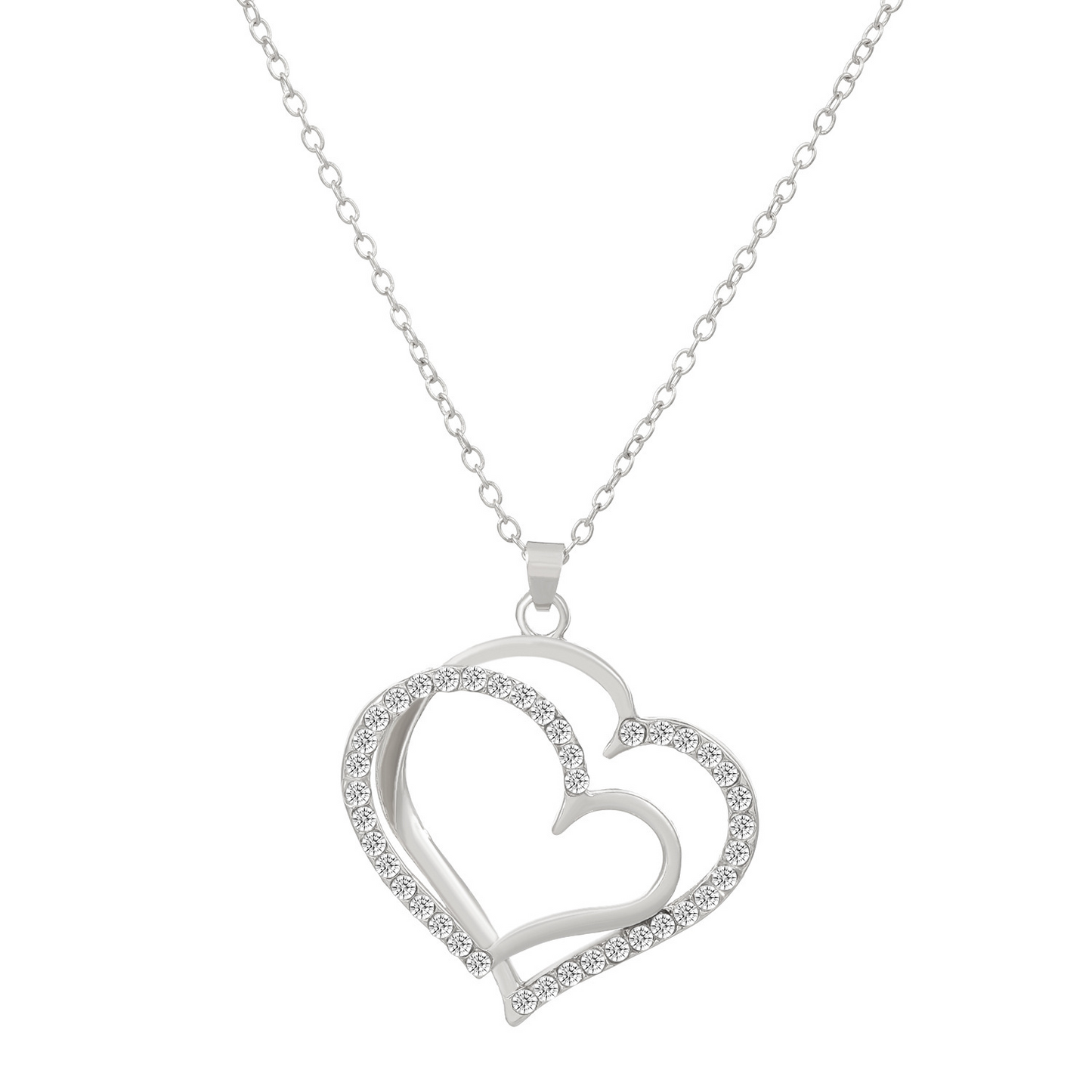 Silver Double Heart Jewelry Set