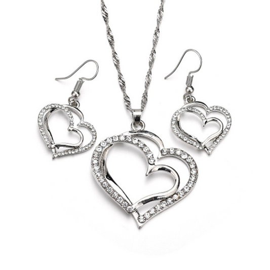Silver Double Heart Jewelry Set