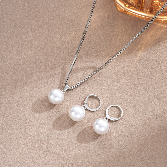 Pearl Pendant Necklace & Earrings Set