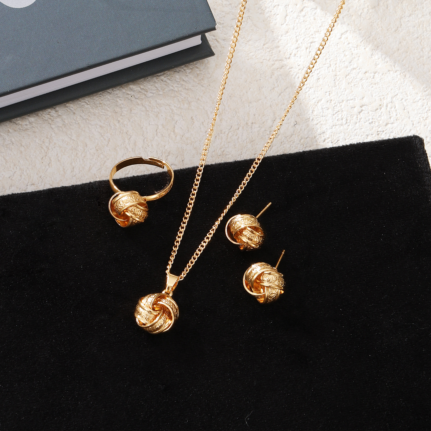 Luxurious Gold-Plated Necklace, Earrings & Ring Set