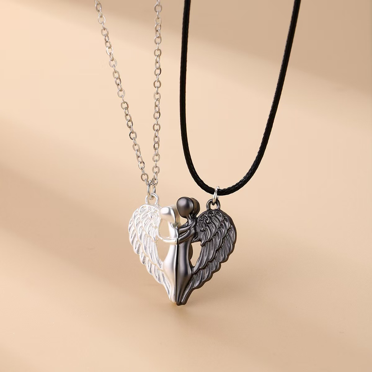 Black & Silver Angel Wings Necklace