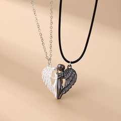 Elegant Black & Silver Angel Wings Couple Pendant Necklace – Unique & Stylish