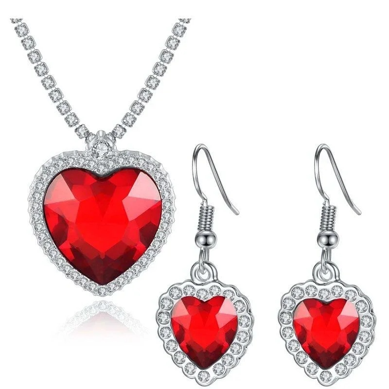 Royal Heart Titanic Red Crystal Jewelry Set