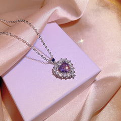 Elegant Heart-Shaped Purple Zirconia Jewelry Set – Necklace, Earrings & Ring