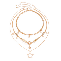 Trendy 3-Layer Gold-Plated Star Charm Necklace Set