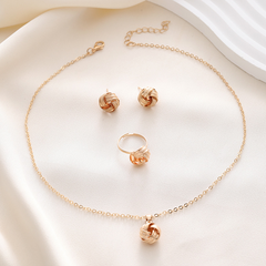 Luxurious Gold-Plated Necklace, Earrings & Ring Set