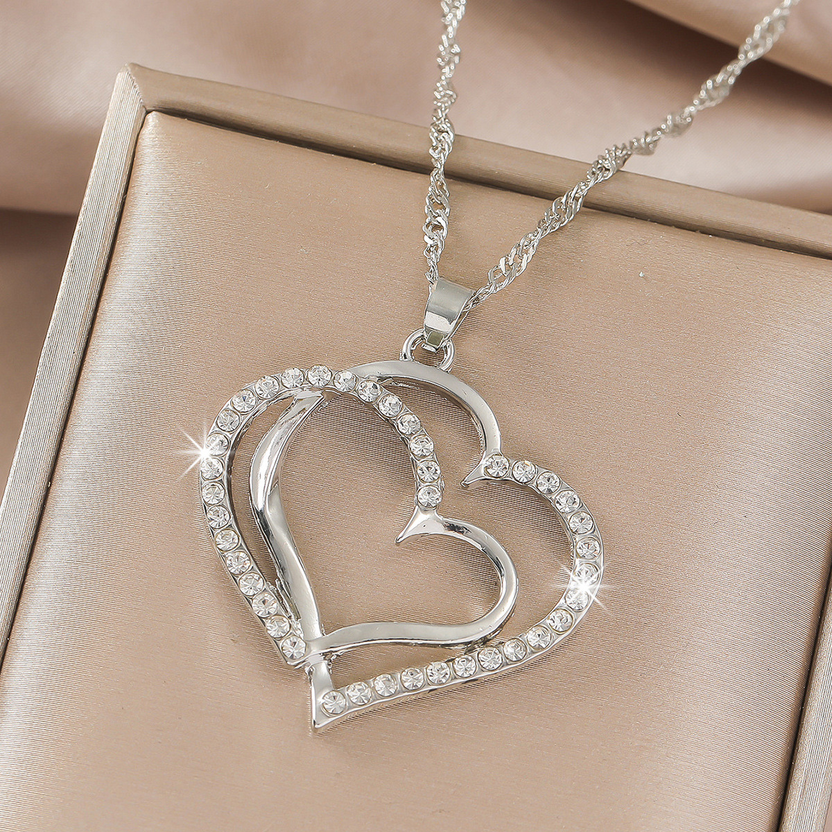 Silver Double Heart Jewelry Set