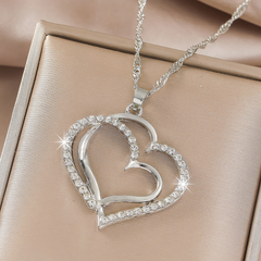 Silver-Plated Double Heart Pendant & Earrings Set – Classic Sparkle