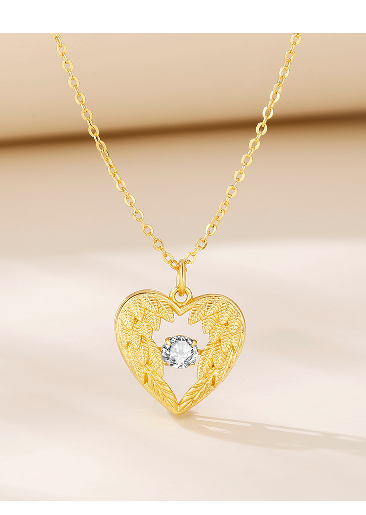 Elegant Gold-Plated Heart Pendant Necklace with Sparkling Zircon