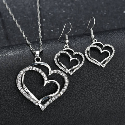 Silver Double Heart Jewelry Set