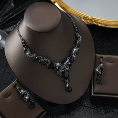 Luxury Black-Tone Crystal Jewelry Set – Necklace & Earrings