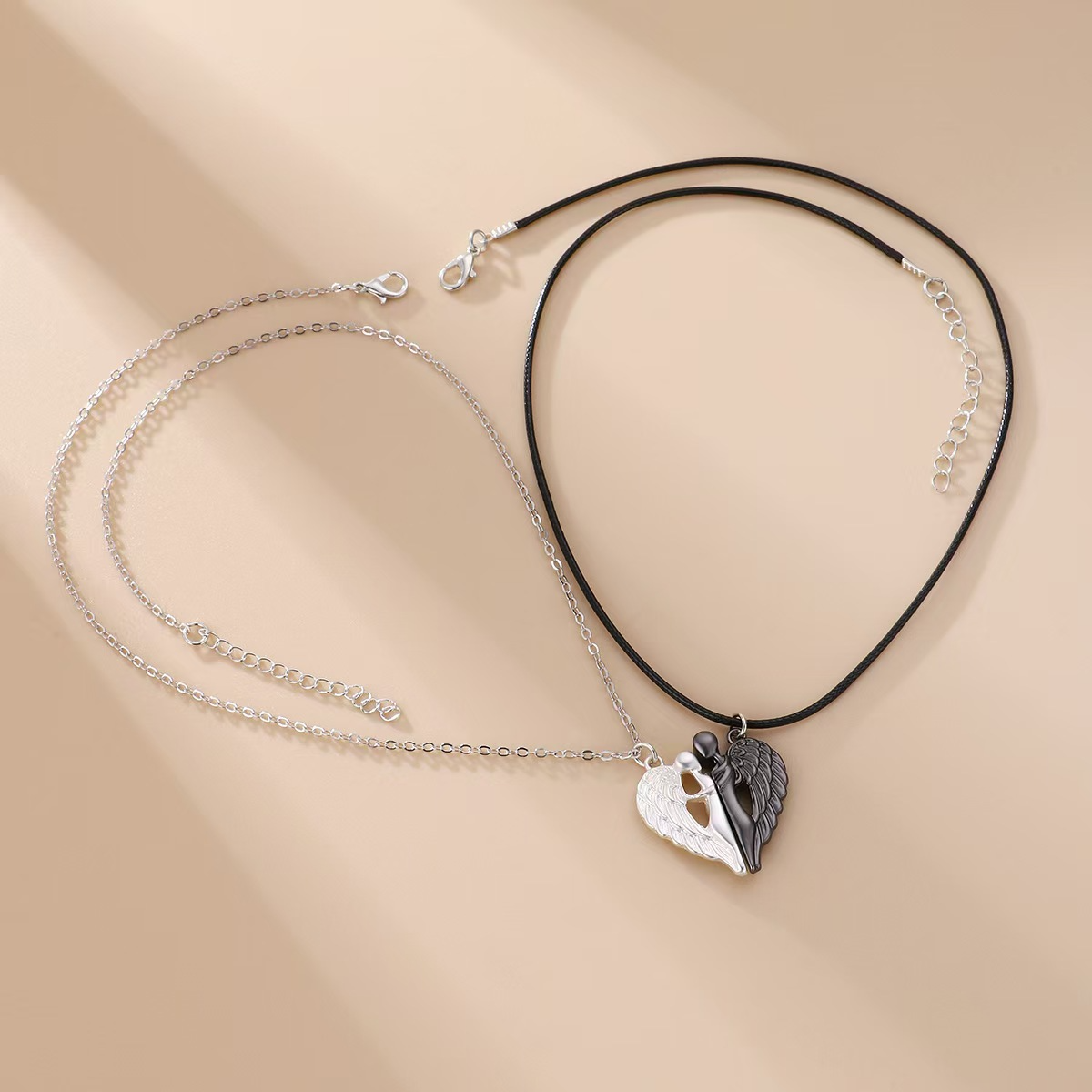 Black & Silver Angel Wings Necklace