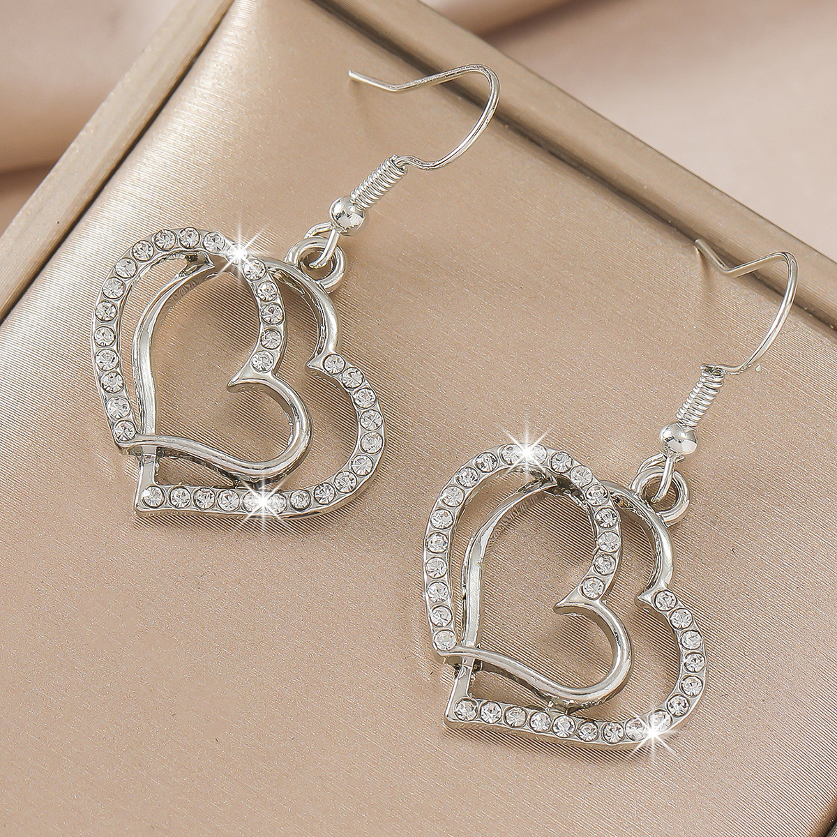 Silver-Plated Double Heart Pendant & Earrings Set – Classic Sparkle