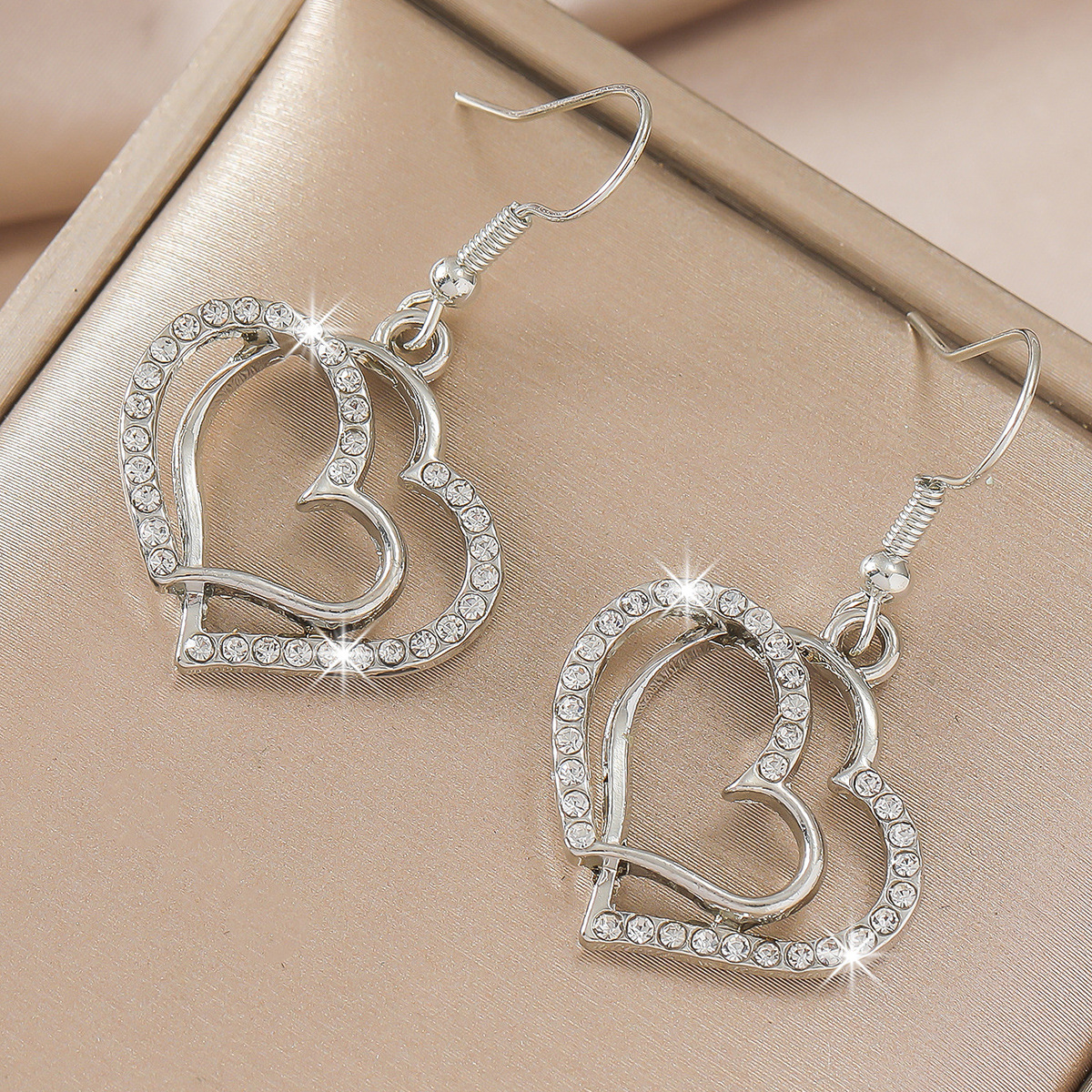 Silver Double Heart Jewelry Set