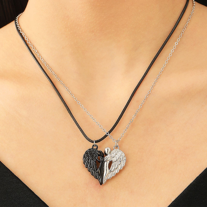 Black & Silver Angel Wings Necklace