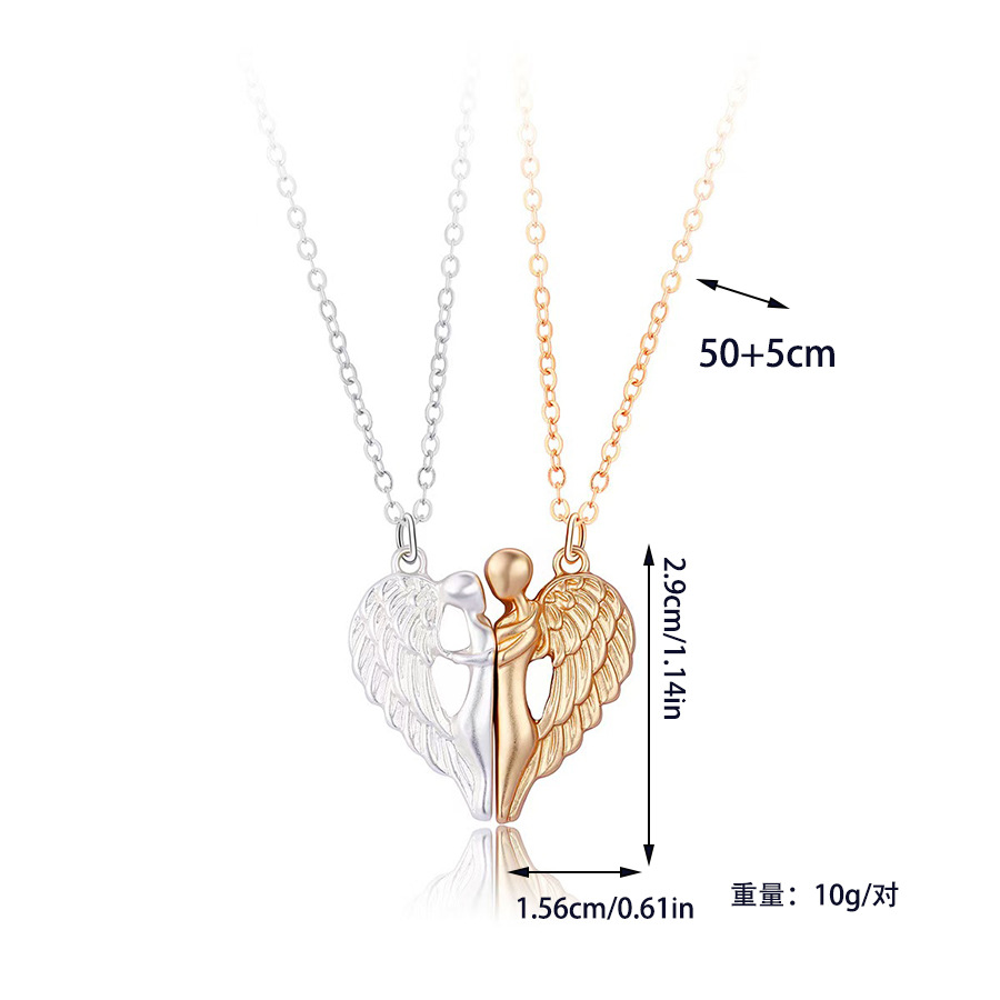 Romantic 2-Tone Angel Wings Heart Pendant Necklace – Gold & Silver