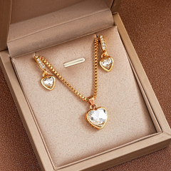 Gold-Plated Heart Crystal Pendant & Earrings Set – Timeless Elegance