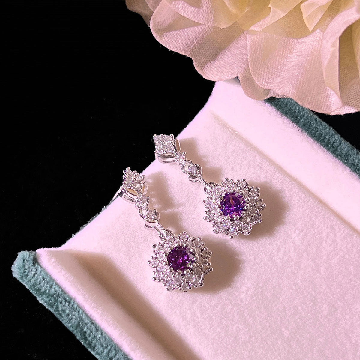 Luxury Purple Sapphire Drop Jewelry Set – Necklace, Earrings & Ring