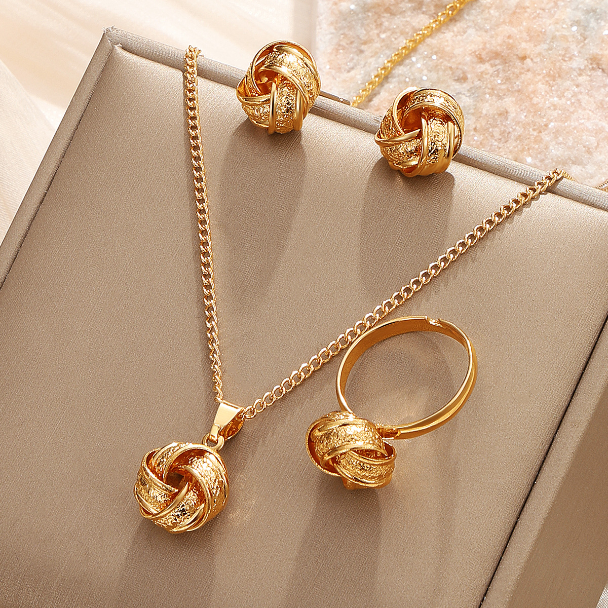 Luxurious Gold-Plated Necklace, Earrings & Ring Set