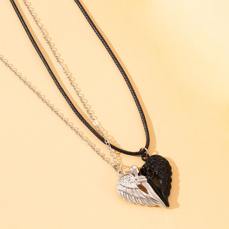 Black & Silver Angel Wings Necklace