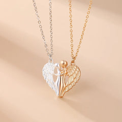 Romantic 2-Tone Angel Wings Heart Pendant Necklace – Gold & Silver