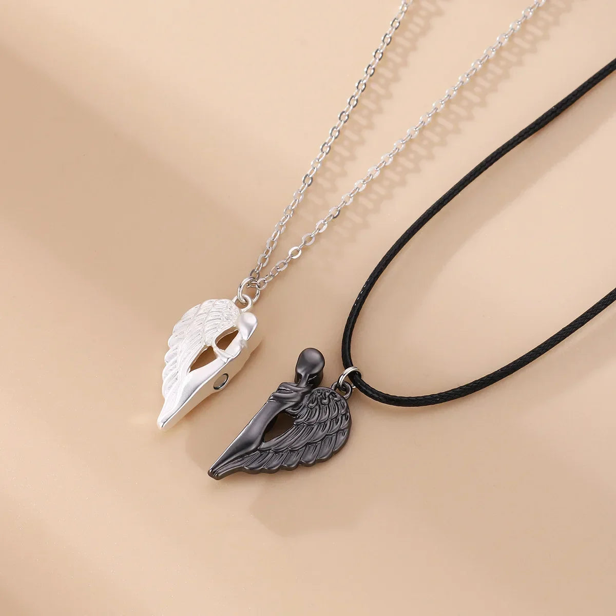 Black & Silver Angel Wings Necklace