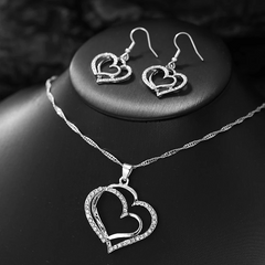 Silver-Plated Double Heart Pendant & Earrings Set – Classic Sparkle