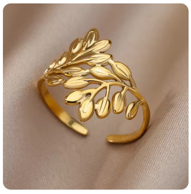 Green Pearl Gold Plated Stainless Steel  Weeding Ring For Vintage Asthetic Gift