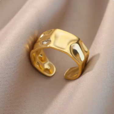 Green Pearl Gold Plated Stainless Steel  Weeding Ring For Vintage Asthetic Gift