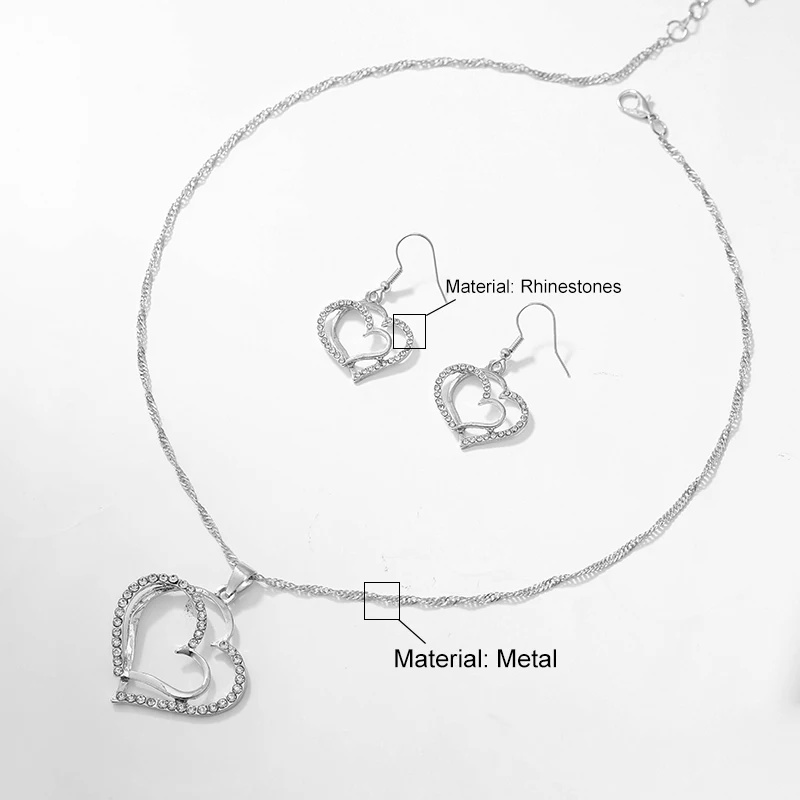 Silver Double Heart Jewelry Set