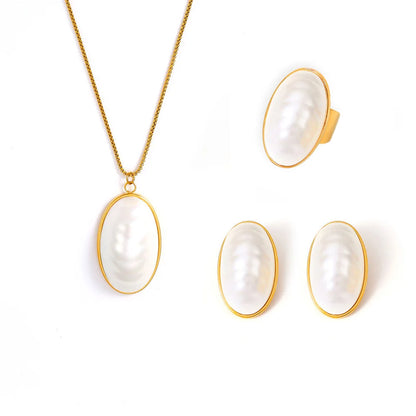 White Shell Oval Jewelry Set