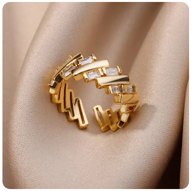 Green Pearl Gold Plated Stainless Steel  Weeding Ring For Vintage Asthetic Gift