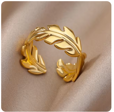 Green Pearl Gold Plated Stainless Steel  Weeding Ring For Vintage Asthetic Gift